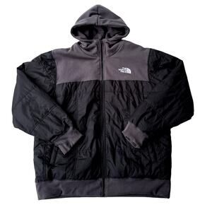 The North Face Jacket Mens XL Black Gray Reversible Hoodie Full Zip Heavyweight